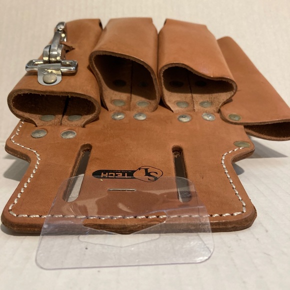 Leather tool belt pouch NEW 4 pockets and clip on - Picture 4 of 4